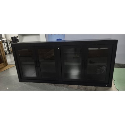 70.8" Sideboard Buffet Cabinet, Mid Century Modern Accent Cabinet with 4 Doors, Wood Coffee Bar Media Console Credenza for Kitchen, Brown