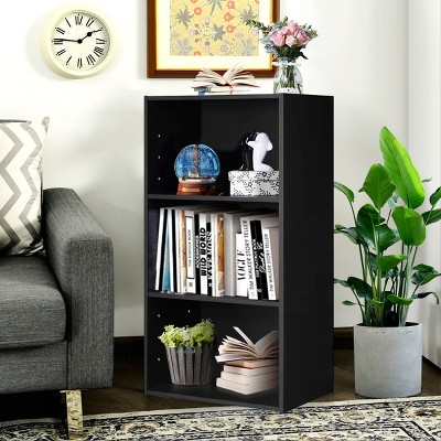 Black MDF Modern 3-Tier Open Shelf Bookcase