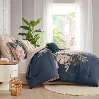 Camillia Queen Blush Floral Cotton 8-Piece Comforter Set