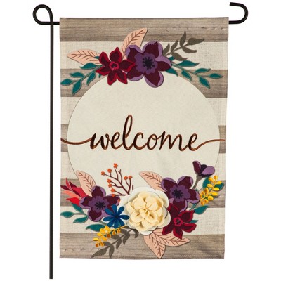 Evergreen Fall Stripes Welcome Garden Linen Flag