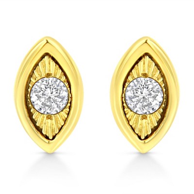 10K Yellow Gold Plated Silver 1/10 Cttw Diamond Stud Earrings