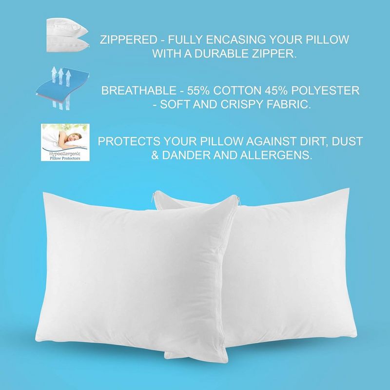 Poly-Cotton Zippered Pillow Cover  - Protects from Dirt, Dust, and Debris -200 Thread Count, 4 of 9