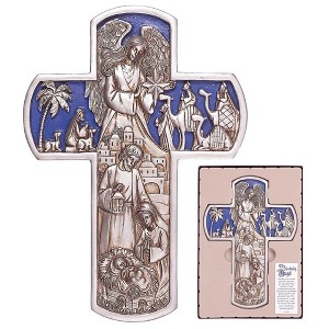 Dicksons The Nativity Angel Cross Antique Silver Tone 5.5 x 11 Resin Stone Christmas Wall Sign Plaque - 1 of 1