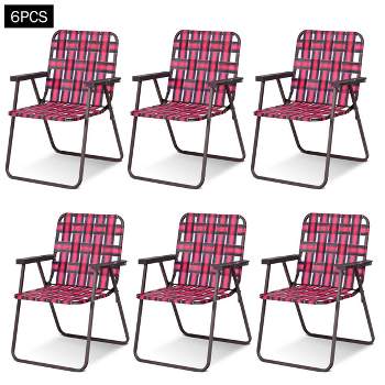 Costway 6pcs Folding Beach Chair Camping Lawn Webbing Chair Lightweight 1 Position Red