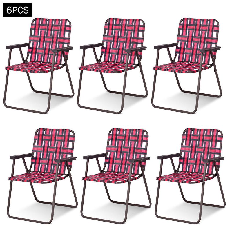 Costway 6pcs Folding Beach Chair Camping Lawn Webbing Chair Lightweight 1 Position Red, 1 of 11