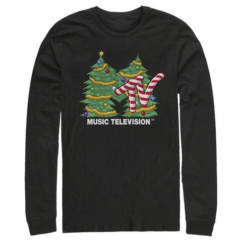 Men's MTV Christmas Tree Logo Long Sleeve Shirt - Black - Large