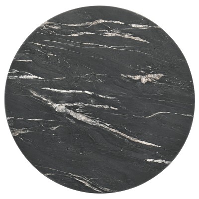 Round Black Faux Marble and Light Oak Coffee Table