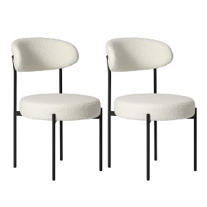 WestinTrends Alexandria Mid-Century Modern Upholstered Faux Shearling Round Dining Chairs - 1 of 4