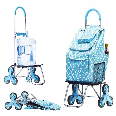 dbest products Foldable Stair Climber Shopping Trolley Dolly with Removable Weatherproof Bag and Oversized All Terrain Wheels, Blue Moroccan Tile