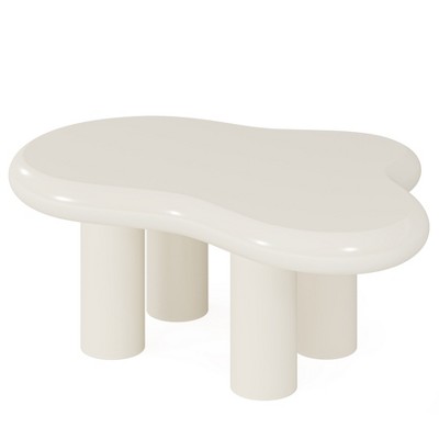 Lirago,Cloud-Shaped Coffee Table-Creamy White, Baking Finish, PVC Legs, Entertainment-Friendly Design