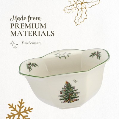 Spode Christmas Tree Hexagonal Ceramic Nut Bowl, 7.5 Inch