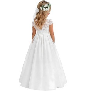 2Bunnies Paisley Lace Tulle Short Sleeve Flower Girl Dress - 1 of 4