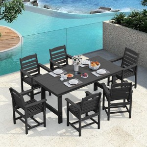 Hyleory 7pc Outdoor Dining Set, 66.9'' Rectangular Table w/Umbrella Hole and 6 Chairs - 1 of 4