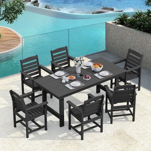 Hyleory 7pc Outdoor Dining Set, 66.9'' Rectangular Table w/Umbrella Hole and 6 Chairs - image 1 of 4