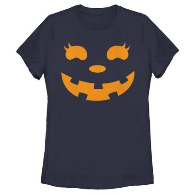 Women's Chin Up Halloween Jack O' Lantern Face T-shirt - Navy Blue - X ...