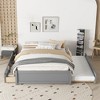 Full Size Wood Platform Bed With A Twin Trundle And 2 Drawers, Gray, 4w ...