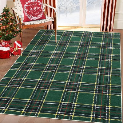 Christmas Rug Washable Non Slip Soft Plaid Carpet, Easy Clean Winter Door Mat for Entryway, Kitchen, Bedroom, Living Room
