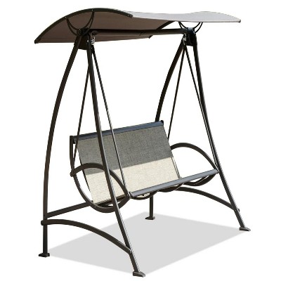 73"3-Seat Patio Swing Chair, Outdoor Porch Swing with Adjustable Canopy and Durable Steel Frame