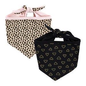 Luvable Friends Dog Reversible Pet Dog and Cat Bandana Bibs 2pk, Leopard Hearts, One Size - 1 of 4