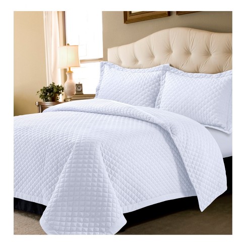 Queen Brisbane Oversized Diamond Quilt Set White - Tribeca Living