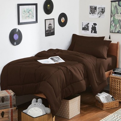 7PC Campus Ready Dorm Twin XL Bedding Bundle, Solid Comforter, Pillows and Sheet Set