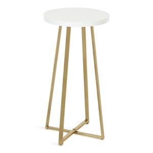 Kate and Laurel Zia Round Bar Stool, 12.75x12.75x25, White and Gold - 1 of 4