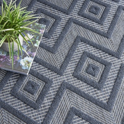 Modern Navy Diamond 7' x 10' Easy-Care Outdoor Rug