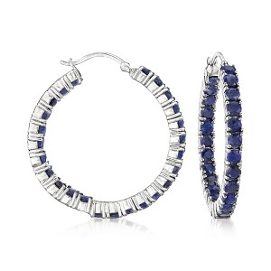 Ross-Simons 6.00 ct. t.w. Sapphire Inside-Outside Hoop Earrings in Sterling Silver - 1 of 4