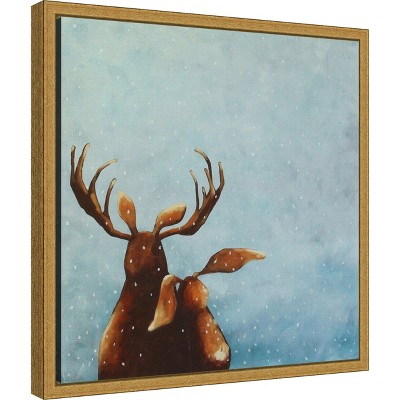Friends Moose Gold Framed Canvas Wall Art 16 x 16