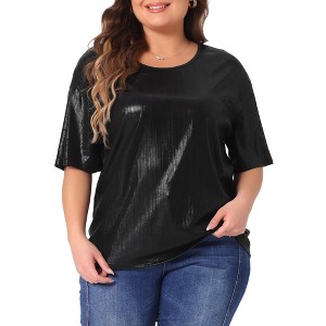 Agnes Orinda Women's Plus Size Metallic Round Neck Short Sleeve Summer Carnival Party Blouses - 1 of 4