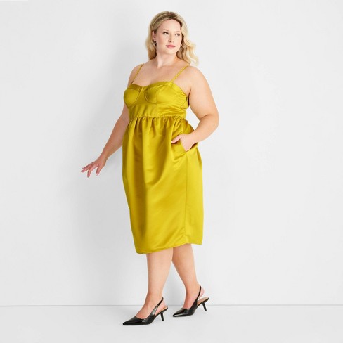 Women s Holiday Sweetheart Bubble Satin Midi Dress Future Collective Yellow XXL