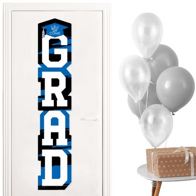Big Dot of Happiness Blue Graduation Banner - Vertical Shaped Banner Decorations