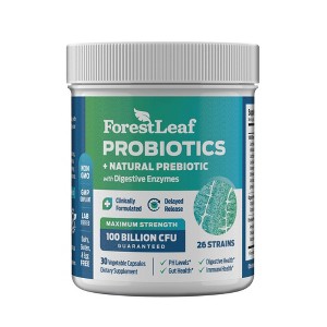 Forest Leaf Probiotics + Natural Prebiotic with Digestive Enzymes,  100 Billion CFU, Clinically Formulated - 30 Caps - 1 of 4