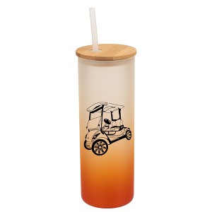 Elanze Designs Rolling Golf Cart Orange Frosted Gradient Glass Tumbler with Bamboo Lid & Straw 25 ounce Reusable Iced Coffee or Water Cup - 1 of 4