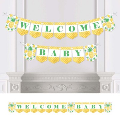 Big Dot of Happiness Tropical Pineapple - Summer Baby Shower Bunting Banner - Party Decorations - Welcome Baby