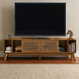 67.9 Inch Mid Century Modern Rattan TV Stand for TVs up to 75", Entertainment Cabinet, Media Console, Solid Wood Feet & Rattan Cabinet Doors - 1 of 4