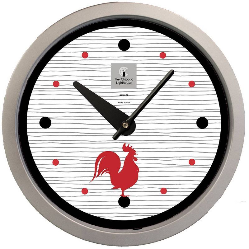 14.5&#34; Morning Rooster Contemporary Body Quartz Movement Decorative Wall Clock Silver - The Chicago Lighthouse, 1 of 6
