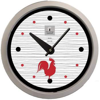 14.5" Morning Rooster Contemporary Body Quartz Movement Decorative Wall Clock Silver - The Chicago Lighthouse