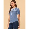 Allegra K Women's Short Sleeve Lace Panel Bow Tie Collar Button Down Shirt - 4 of 4