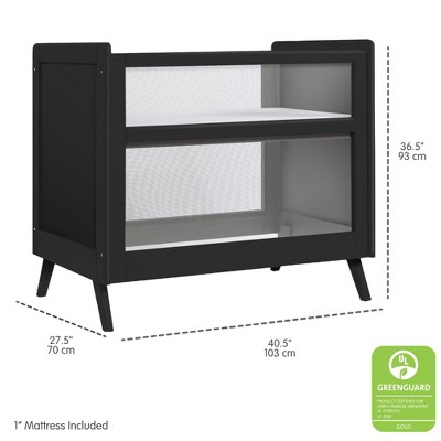 Black Breathable Mesh 2-in-1 Mini Crib with Mattress