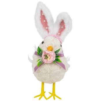 Northlight Floral Easter Chick with Rabbit Ears Figurine - 8.75" - White