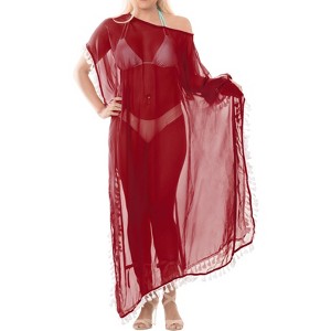 HAPPY BAY Women's House Daily Routine Evening Wear Loungewear Sheer Solid Casual Cover Up Relaxed Caftan Maxi Dresses for Women XL-XXL Red, Solid - 1 of 4