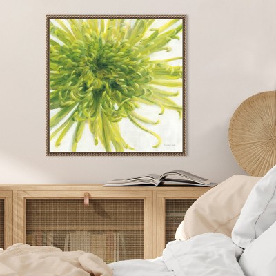Green Chrysanthemum Botanical Canvas Print with Wood Frame