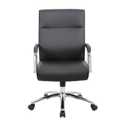 Ergonomic Executive Swivel Office Chair with Fixed Arms in Black Leather and Vinyl