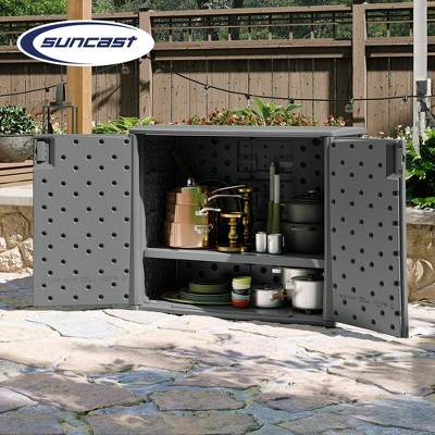 Cool Gray Lockable Wicker Plastic Outdoor 2-Door Cabinet