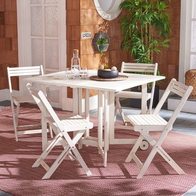 White Acacia Wood 5-Piece Foldable Patio Dining Set