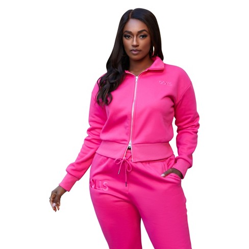 Plus Size Fleece Drawstring Waist Sweatpants - Fuchsia