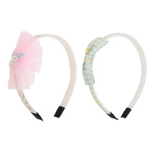 Unique Bargains Girl's Classic Elegant Mesh Headbands 5.51"x4.72"x0.55" Pink Green 2 Pcs - 1 of 3