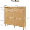 Rattan Shoe Cabinet with 4 Flip Drawers and 2 Drawers, Farmhouse Entryway Table Shoe Cabinet, Particle Board Construction, Pine Wood Imitation Rattan - 3 of 4