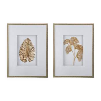 Set of 2 Rectangular Framed Botanical Wall Arts Gold - A&B Home